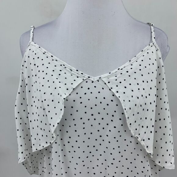 MNG Suit Mango Polka Dot Blouse Womens S Small White Cold Shoulder Drape Shirt - Picture 3 of 11